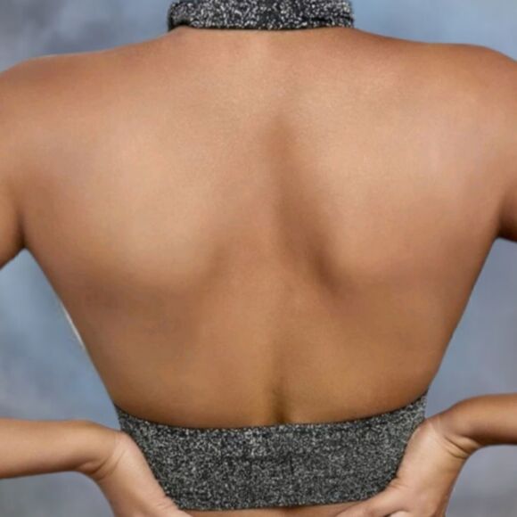 Metallic Gray Crisscross Cropped Halter Top - Picture 3 of 7